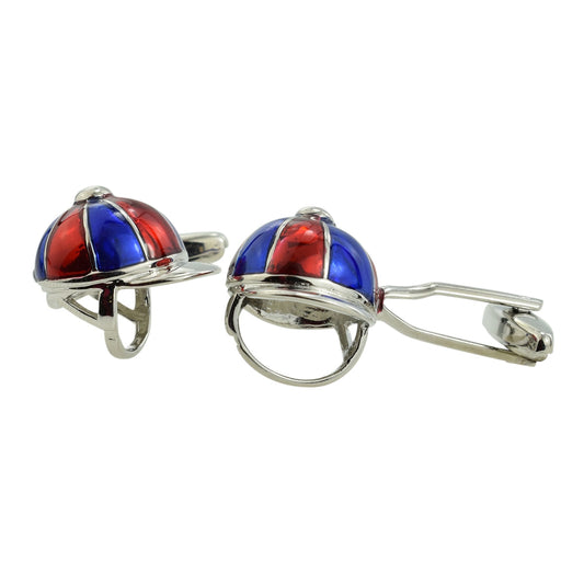 Red Blue & Silver Jockeys Riding Hat / Helmet Cufflinks | Cufflink Warehouse